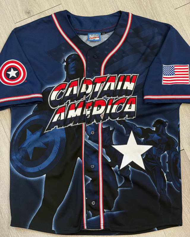 Vintage 2002 Marvel Comics Captain America Baseball Jersey - Size Large gallery