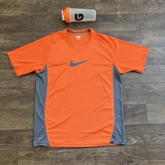 Nike Dri Fit T Shirt Men L Orange Gray Short Sleeve Moisture Wicking Running