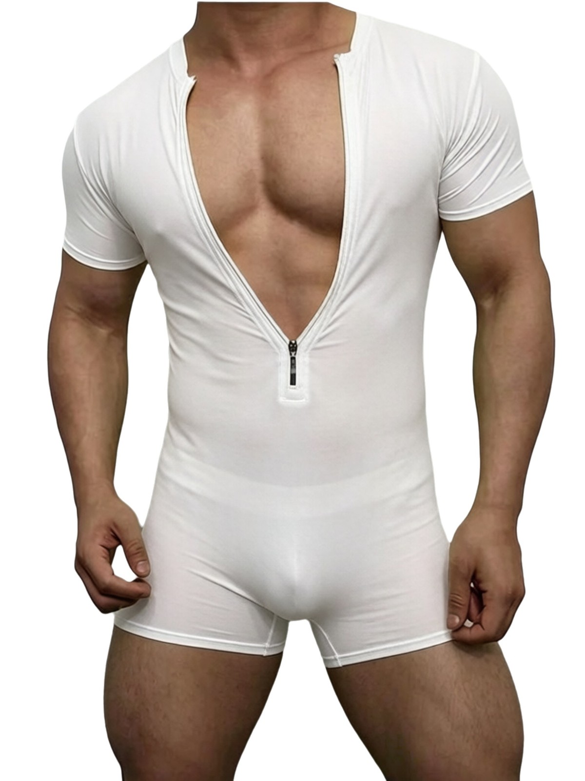 Men One Piece Zipper Front Gym Rompers Leotard Activewear Undershirts Underwear gallery