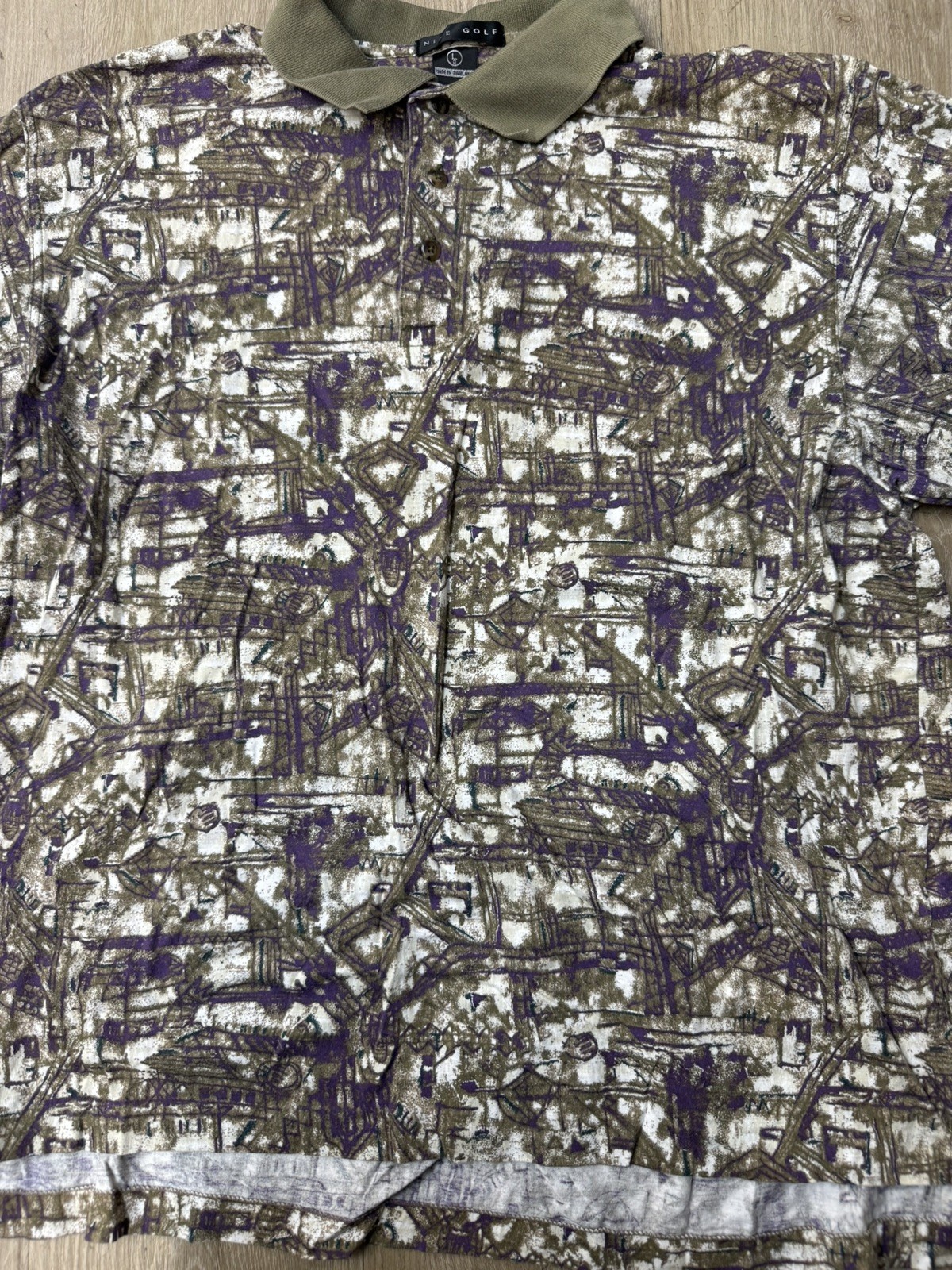 Vintage 80s Nike Golf Polo Shirt Mens L Geometric Abstract Print Preppy Rare gallery