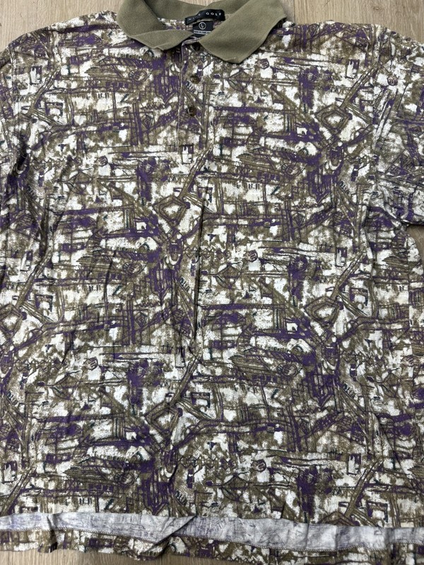 Vintage 80s Nike Golf Polo Shirt Mens L Geometric Abstract Print Preppy Rare gallery