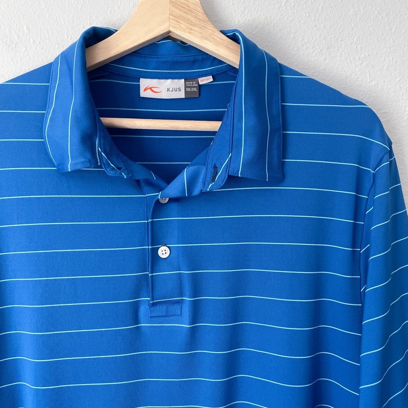 KJUS Soren Polo Shirt Men's 56 2XL Blue Big Stripes Golf Active Short Sleeve UPF gallery