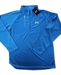 Under Armour Mens Heat Gear Long Sleeve 1/2 Zip Stretch Shirt Blue Large New.