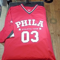 FW Red PHILA Graphic Jersey T-Shirt 3/4 Sleeve V-Neck Polyester Men’s 2XL