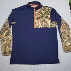 Magellan Mens Sweater M Blue Brown Camo 1/4 Zip Long Sleeve Mock Neck Hunt Gear