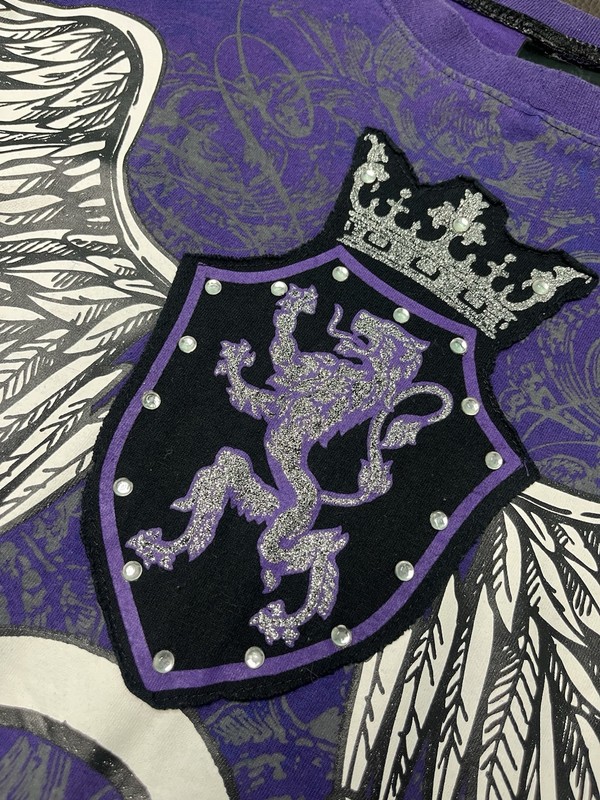 Raw Blue T Shirt Mens XL Purple Y2K Lion Wing Royalty Reigns Grunge Bedazzled gallery