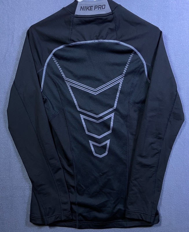 Nike Pro Men Long Sleeve Shirt Adult Small Fitted Running Black Grey Swoosh Logo gallery