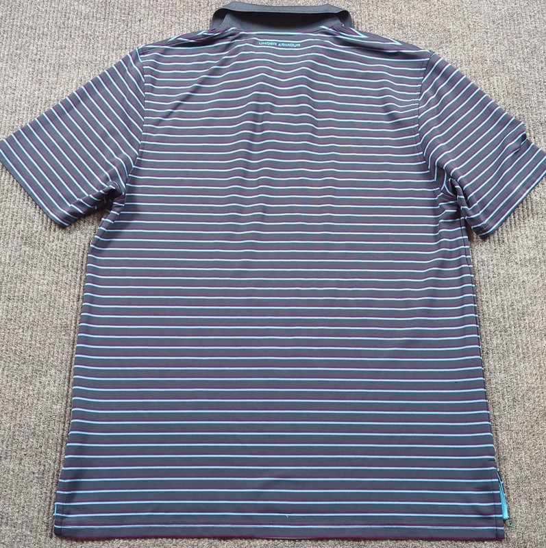 Under Armour Shirt Mens Large Gray Stripe Polo Short Sleeve Loose Fit Golf gallery