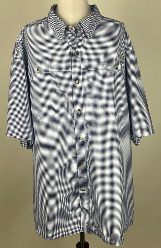 HABIT Men S/S Breathable Quick Dry Gingham Check Performance Shirt - 3XL, Blue