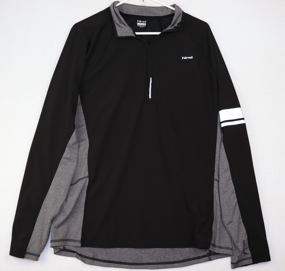 Hind Pullover Mens Large Black Gray Quarter Zip Running Athletic Long Sleeve