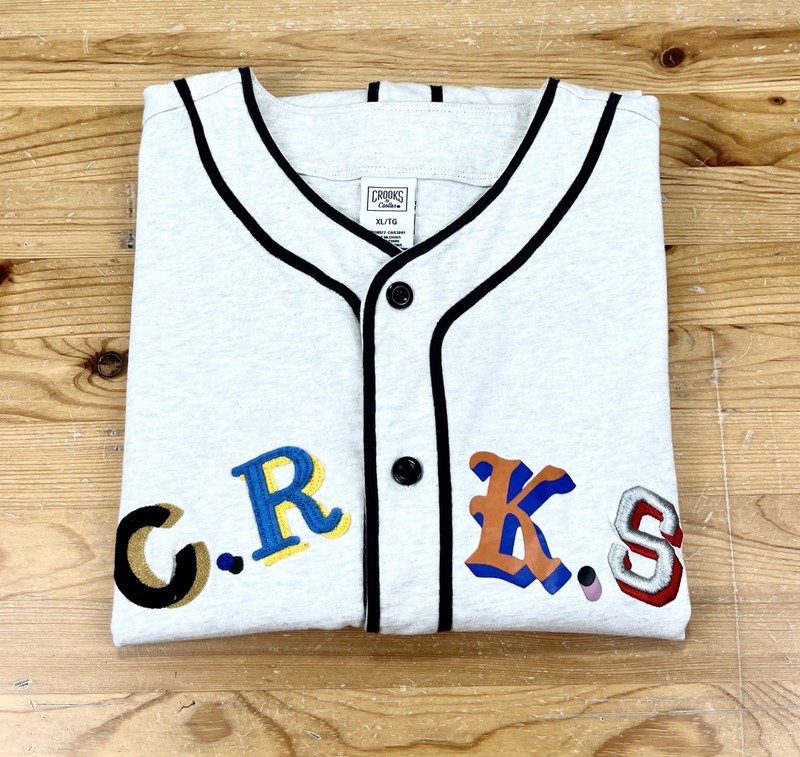 CROOKS & CASTLES Shirt Mens XL Cream Knit Jersey Embroidered Short Sleeve Cotton gallery
