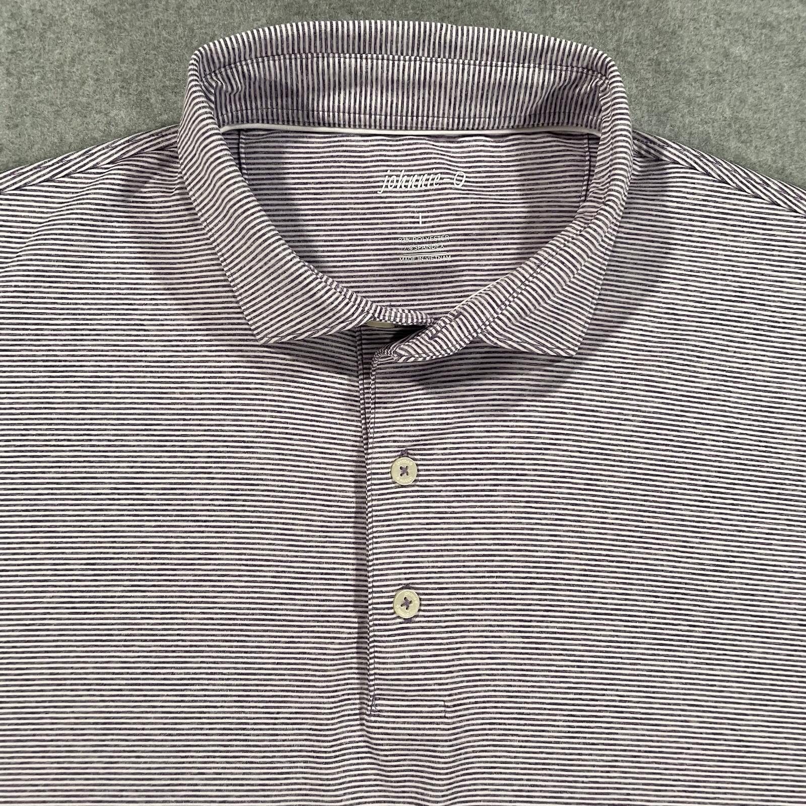 Johnnie-O Short Sleeve Golf Performance Polo Purple Striped Mens Size Large EUC gallery