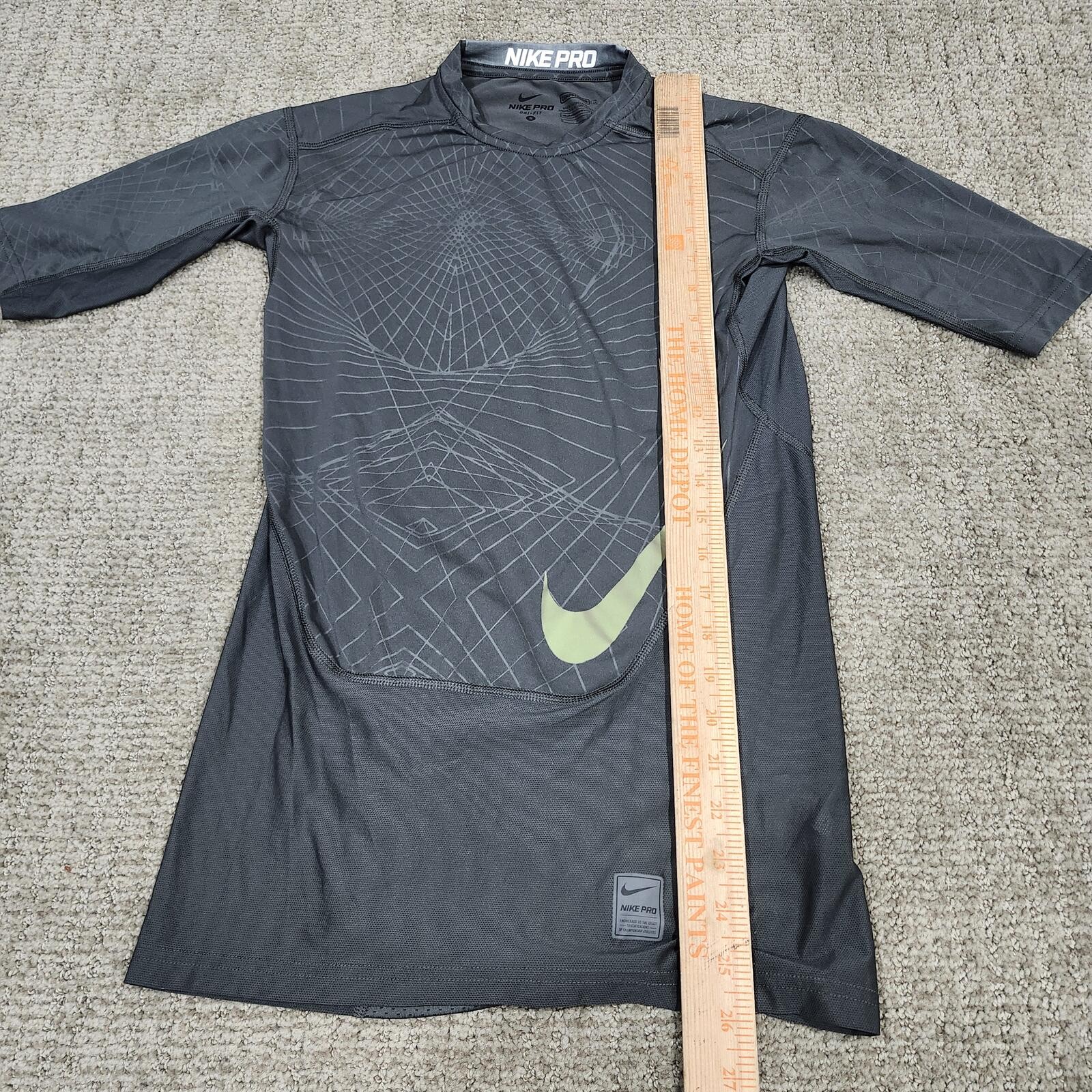 Nike Pro Dri-FIT Compression Training Shirt Black Gray Neon Yellow Size Small gallery