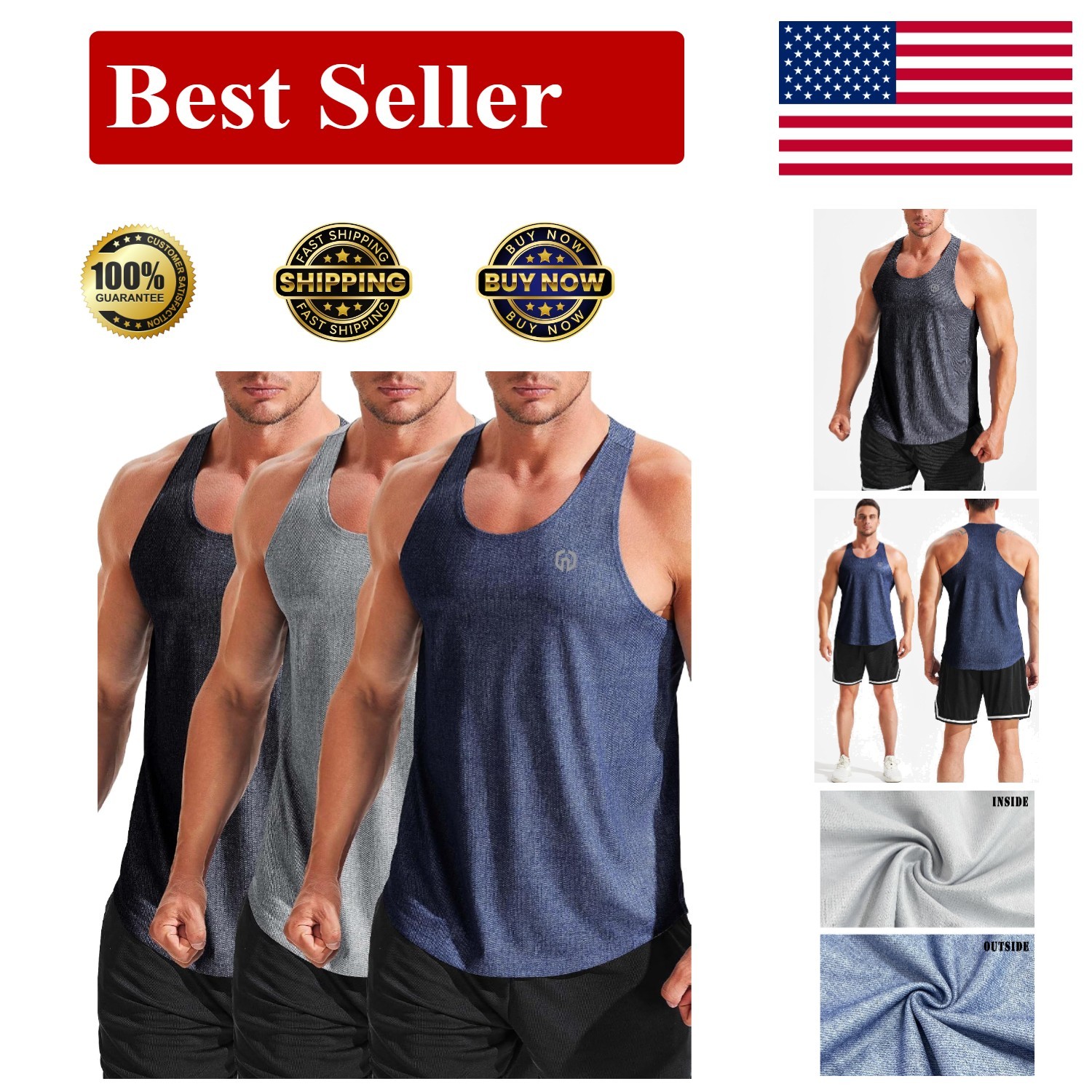 NELEUS Men'S 3 Pack Dry Fit Y-Back Muscle Tank Workout Gym Shirt gallery