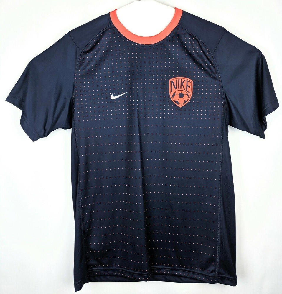Orange Polka Dotted Athletic Shirt Mens Medium Navy Blue Player 10