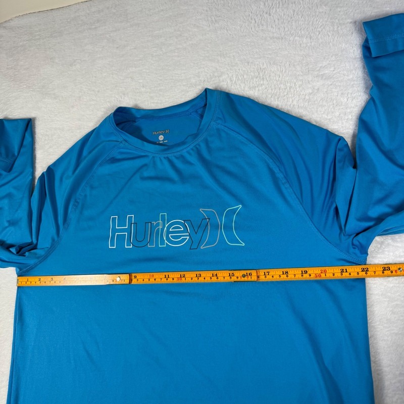Hurley Rash Guard Mens Large Blue Excellent Long Sleeve Graphic Sun Shirt gallery