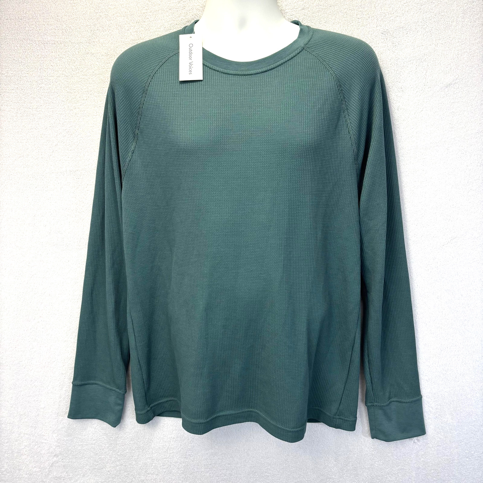 NWT Outdoor Voices Waffle Knit Shirt Mens Medium Green Long Sleeve Thermal Crew gallery