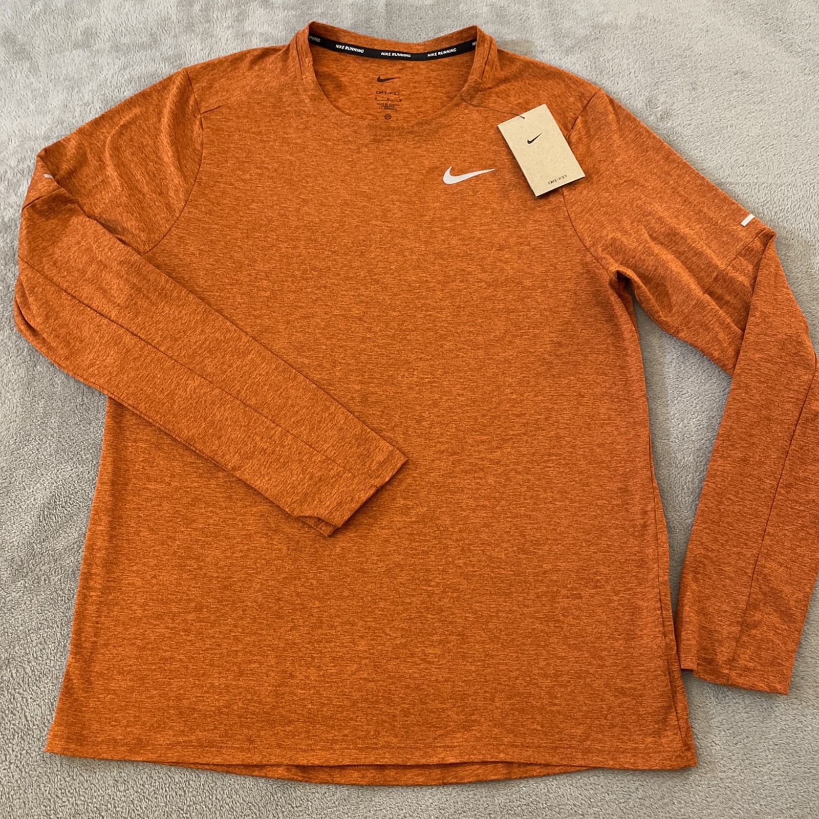 NEW Nike Shirt Mens Medium Orange Heather Dri-FIT Running Crew Active DD4754-670 gallery