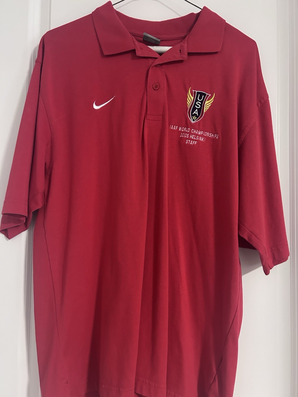 Nike USA Track and Field Mens Size Large Button Collar Short Sleeve 2005 WC gallery