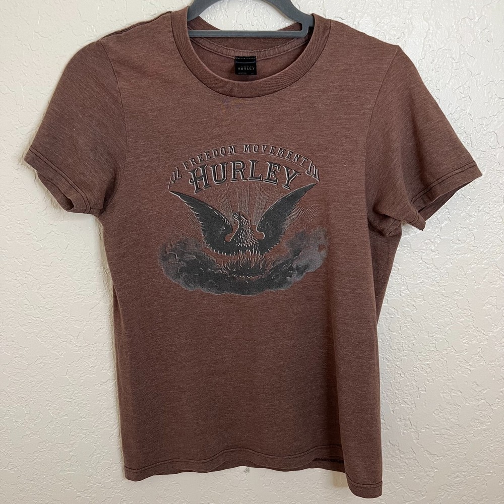 Hurley Men's Small Brown T-Shirt Freedom Movement Eagle Graphic Tee Short Sleeve