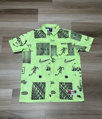 Nike FC Joga TV Soccer Dri-Fit Graphic Button Up Neon Green Shirt Men SZ Medium