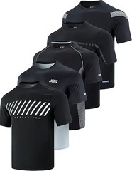 5 Pack Men’s Active Quick Dry Crew Neck T Shirt, Athletic Running Gym Workout