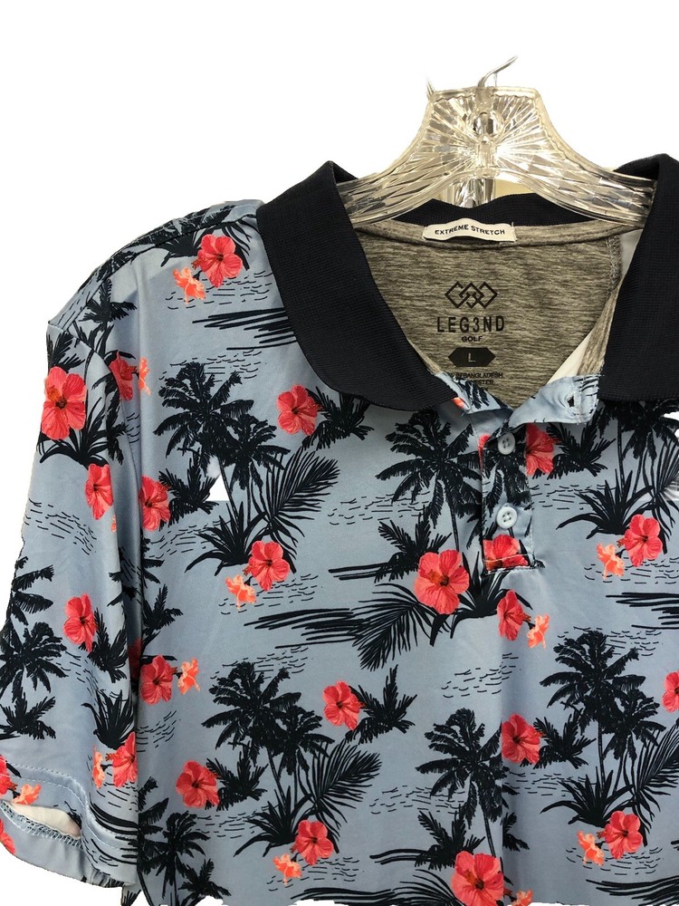 Leg3nd Men's Polo Golf Shirt AOP Tropical Size L Extreme Stretch