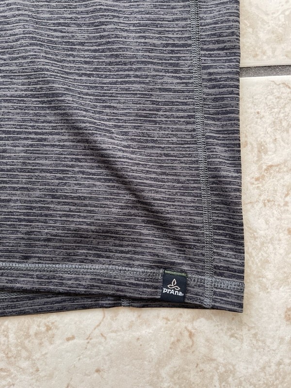 PrAna Hardesty Men's Short Sleeve Large Dark Rock Climbing Stripe T-Shirt Active gallery