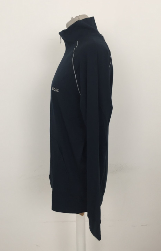 Boss Men's Track Top Size M Navy Funnel Neck Jersey Zip Up Logo Piping New gallery