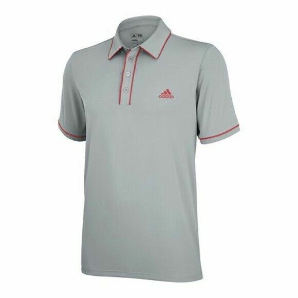 ADIDAS MEN'S CLIMALITE PIPED SOLID POLO, CHROME/CORAL, X-LARGE gallery