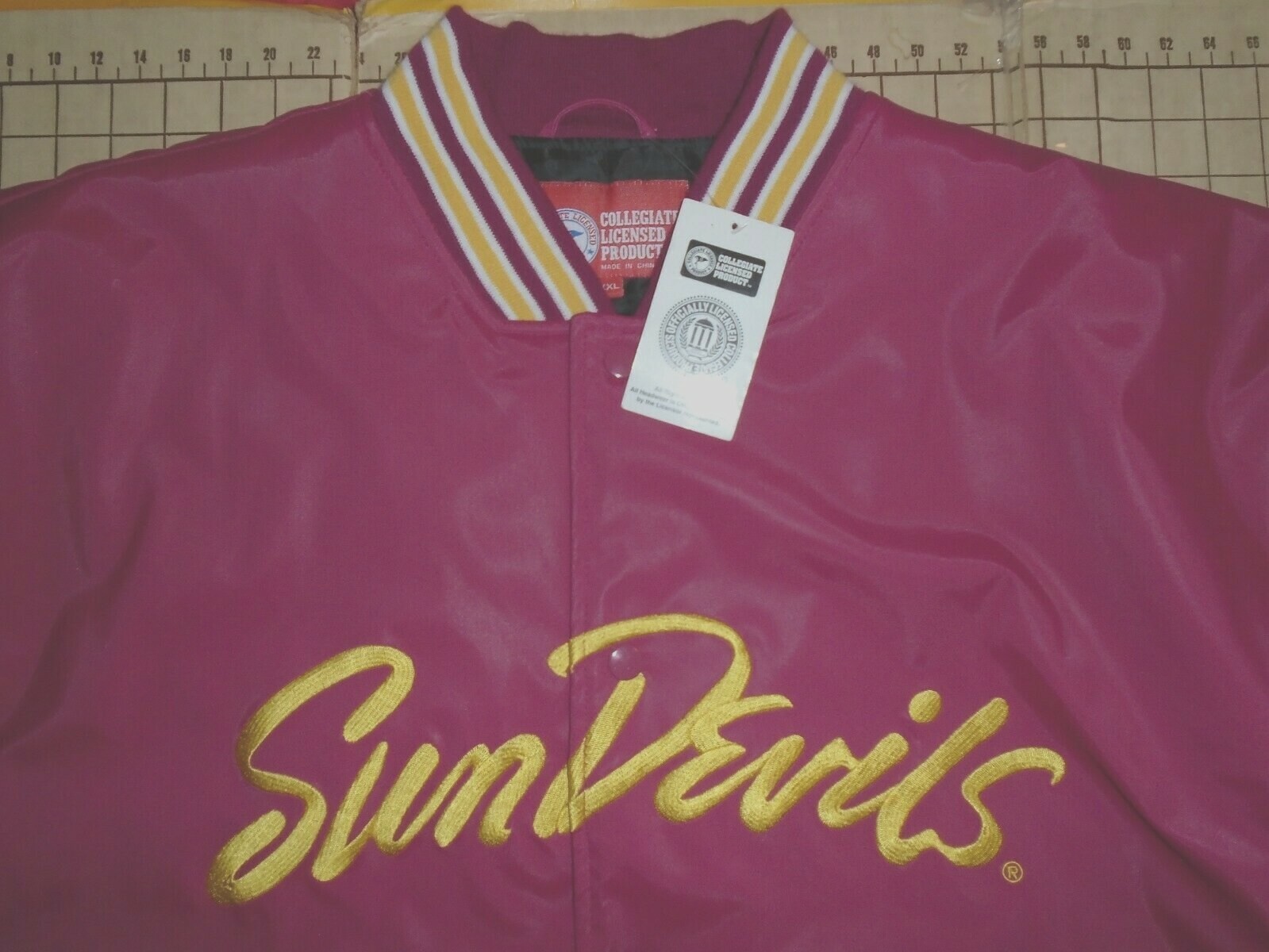 MENS 2XLARGE NOS LIGHT BURGUNDY/GOLD HEAVY ASU SUN DEVILS JACKET - NWT gallery