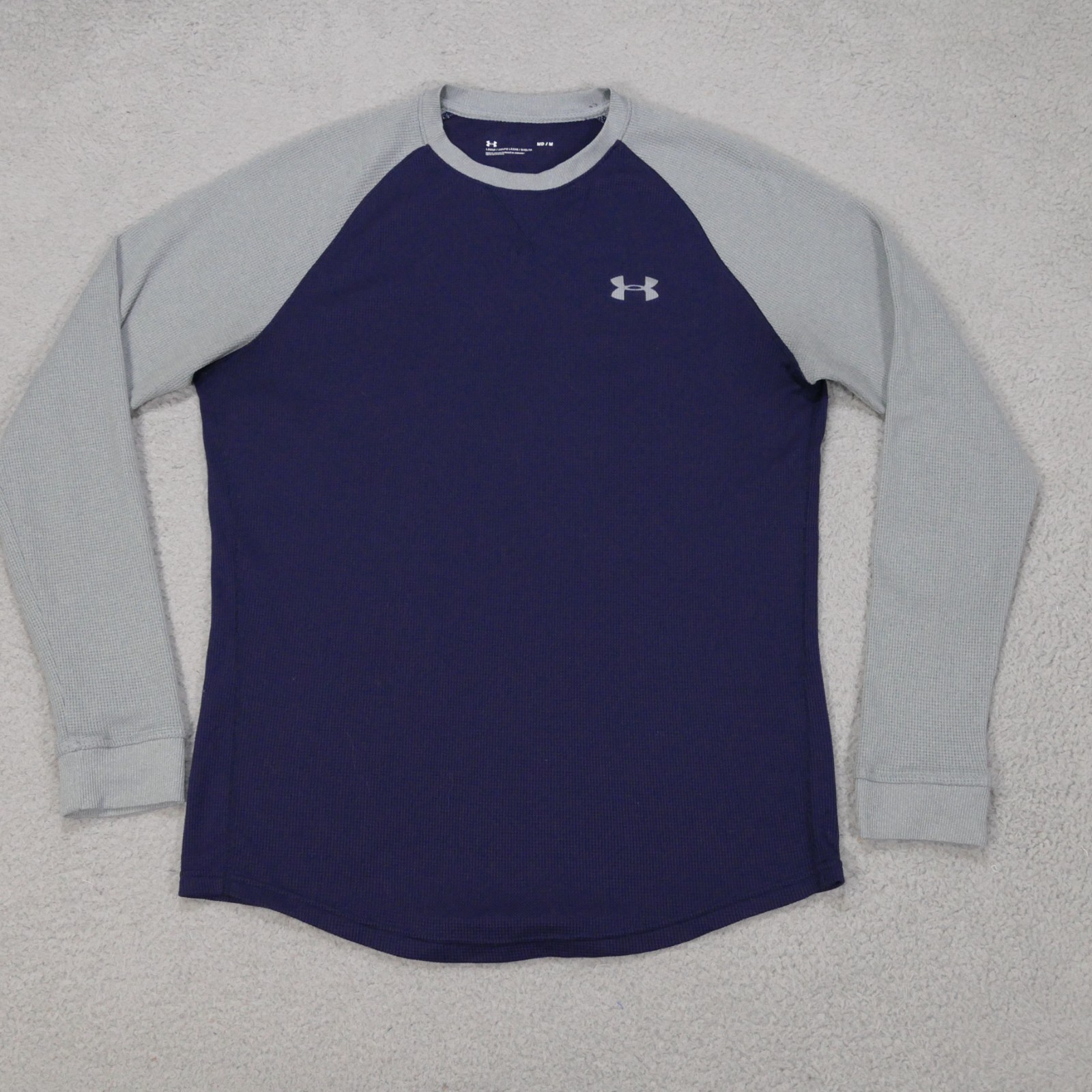 Under Armour Waffle Knit Shirt Mens Medium LOOSE Blue Long Sleeve Heatgear gallery