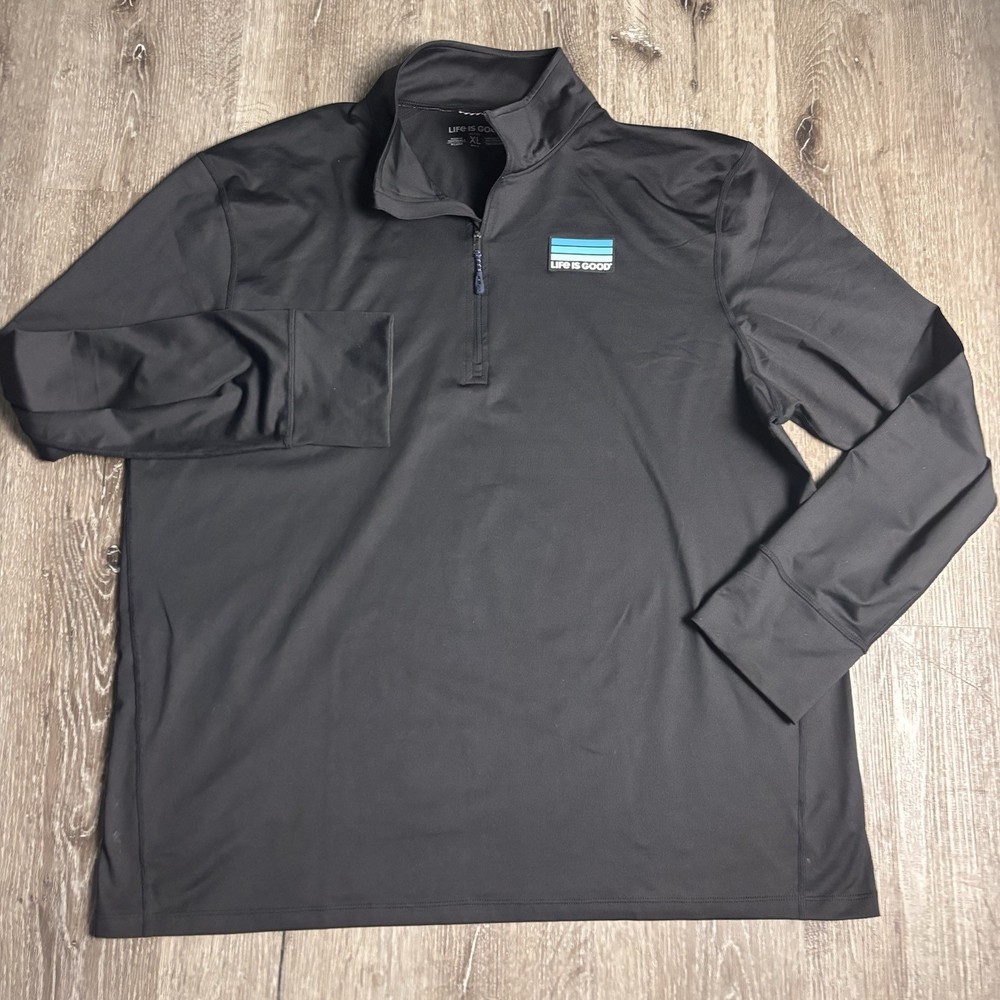 Life Is Good Active Pullover Mens XL Black 1/4 Zip Long Sleeve Performance