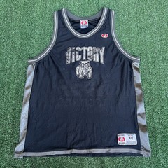 Vintage 90s Men’s Victory Records Bulldog Logo Black Mesh Basketball Jersey 48