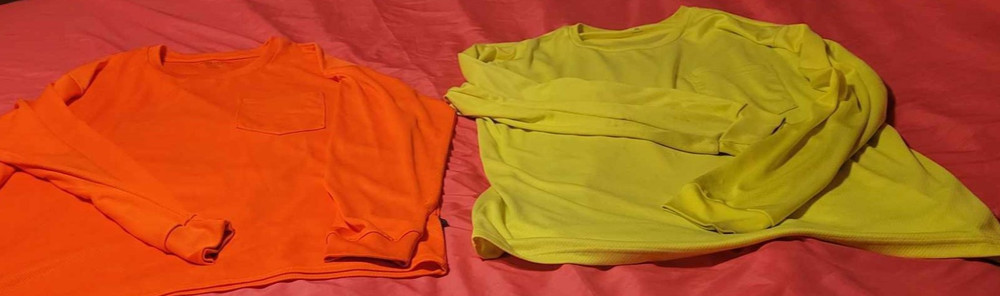 Unisex Adult Long Sleeve Polyester T-Shirt w/POCKET - Safety Orange or Yellow 2X