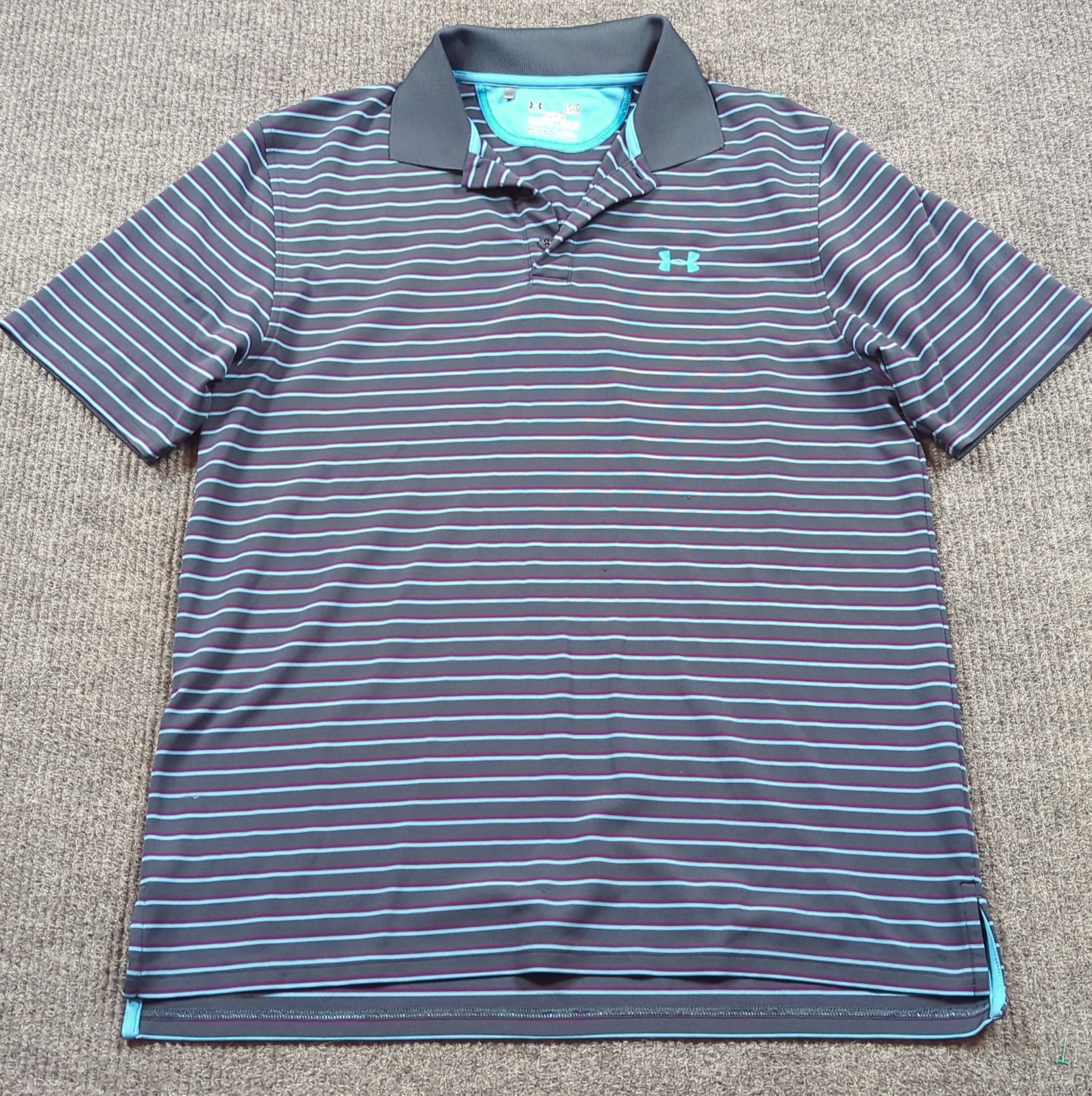 Under Armour Shirt Mens Large Gray Stripe Polo Short Sleeve Loose Fit Golf gallery