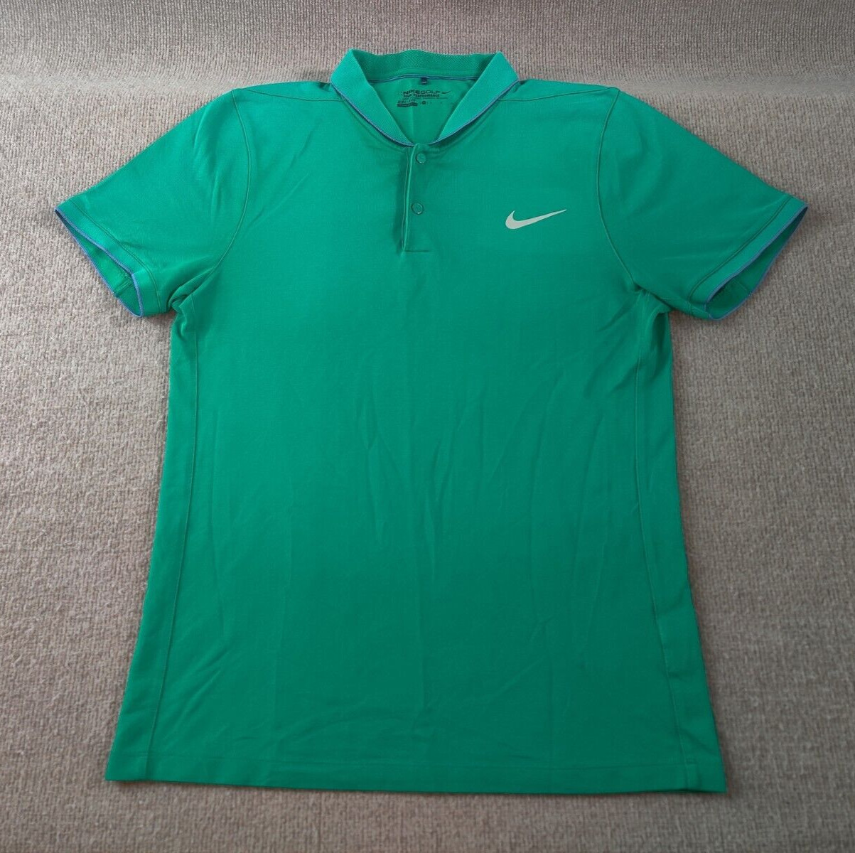 Nike Golf Tour Performance Mens M Green Fly Shawl Polo Shirt S/S Metal Snaps gallery