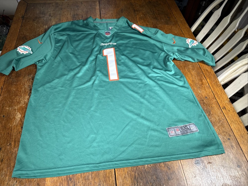 NIKE TEAM NFL MIAMI DOLPHINS#1 TUA TAGOVAILOA On The Field￼5XL JERSEY