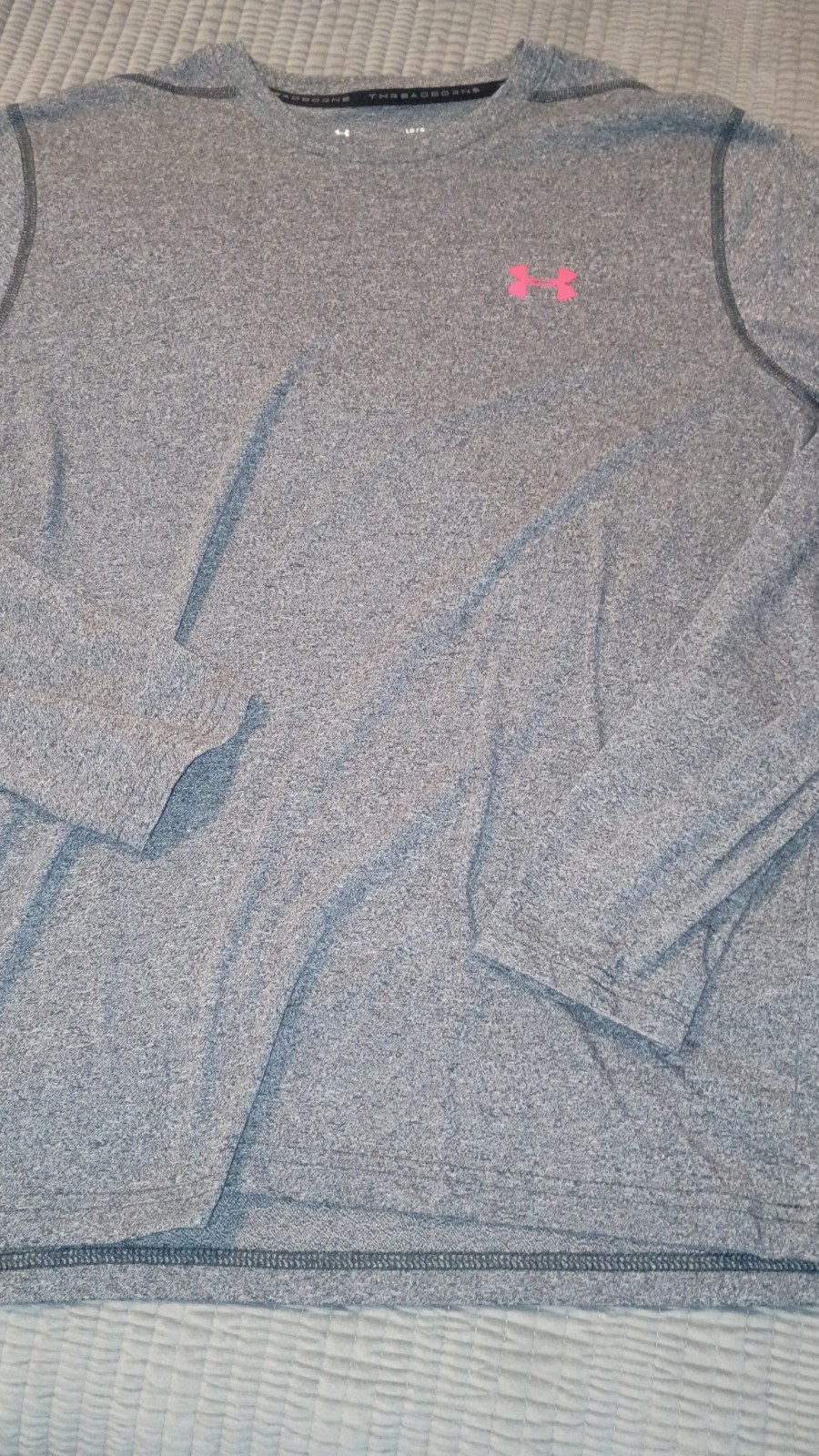 Under Armour Threadborne Gray Crew Neck T-Shirt Mens L HeatGear Loose Long Slv gallery