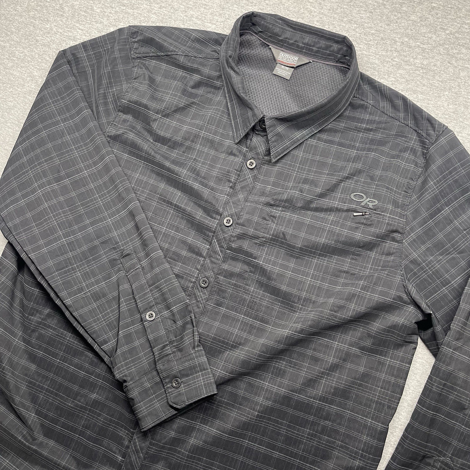 Outdoor Research Rocketman Shirt Mens XL Black Gray Long Sleeve Hiking UPF 50 gallery