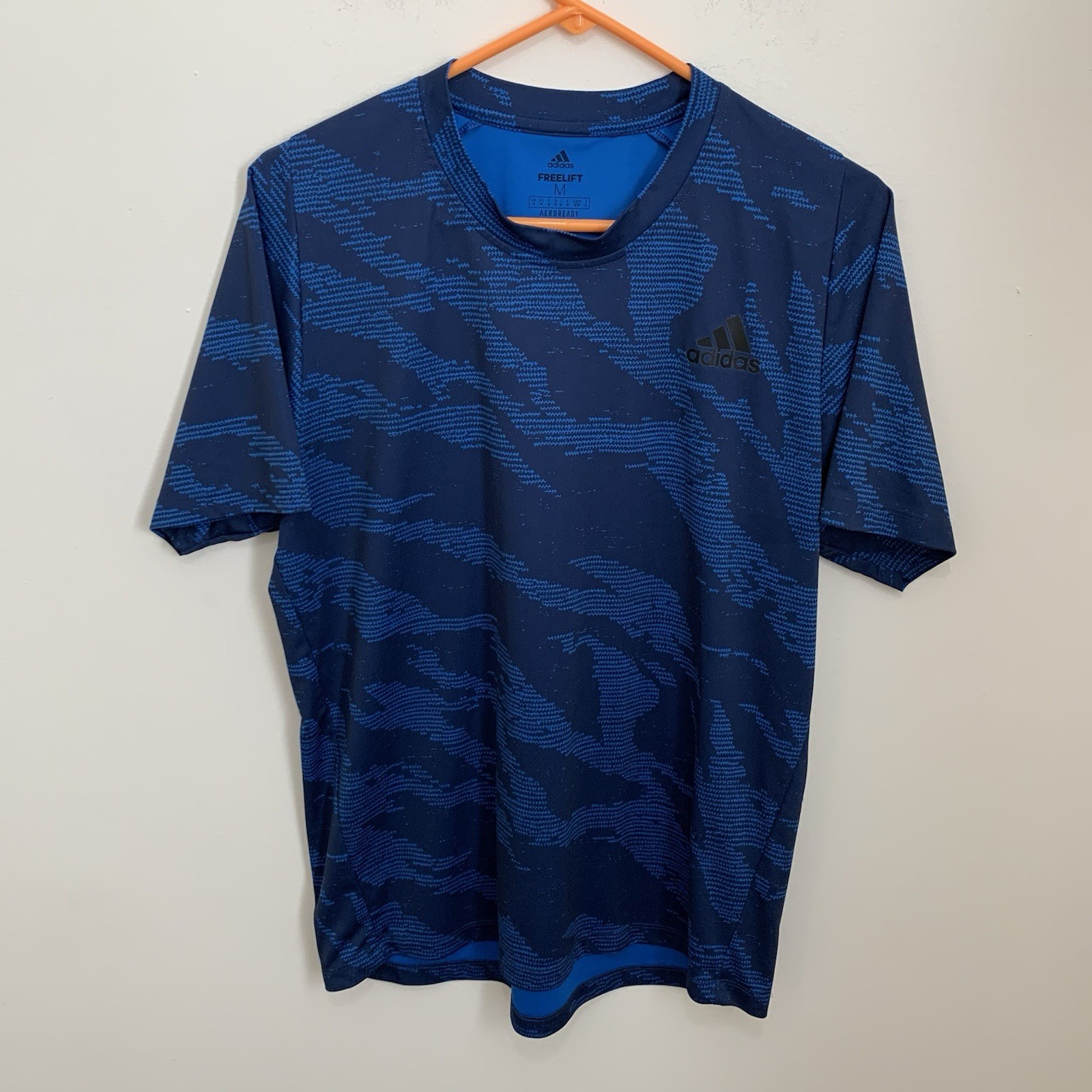Adidas Freelift Men's M Blue Crew Neck Short Sleeve Tee Gym Workout Camouflage gallery