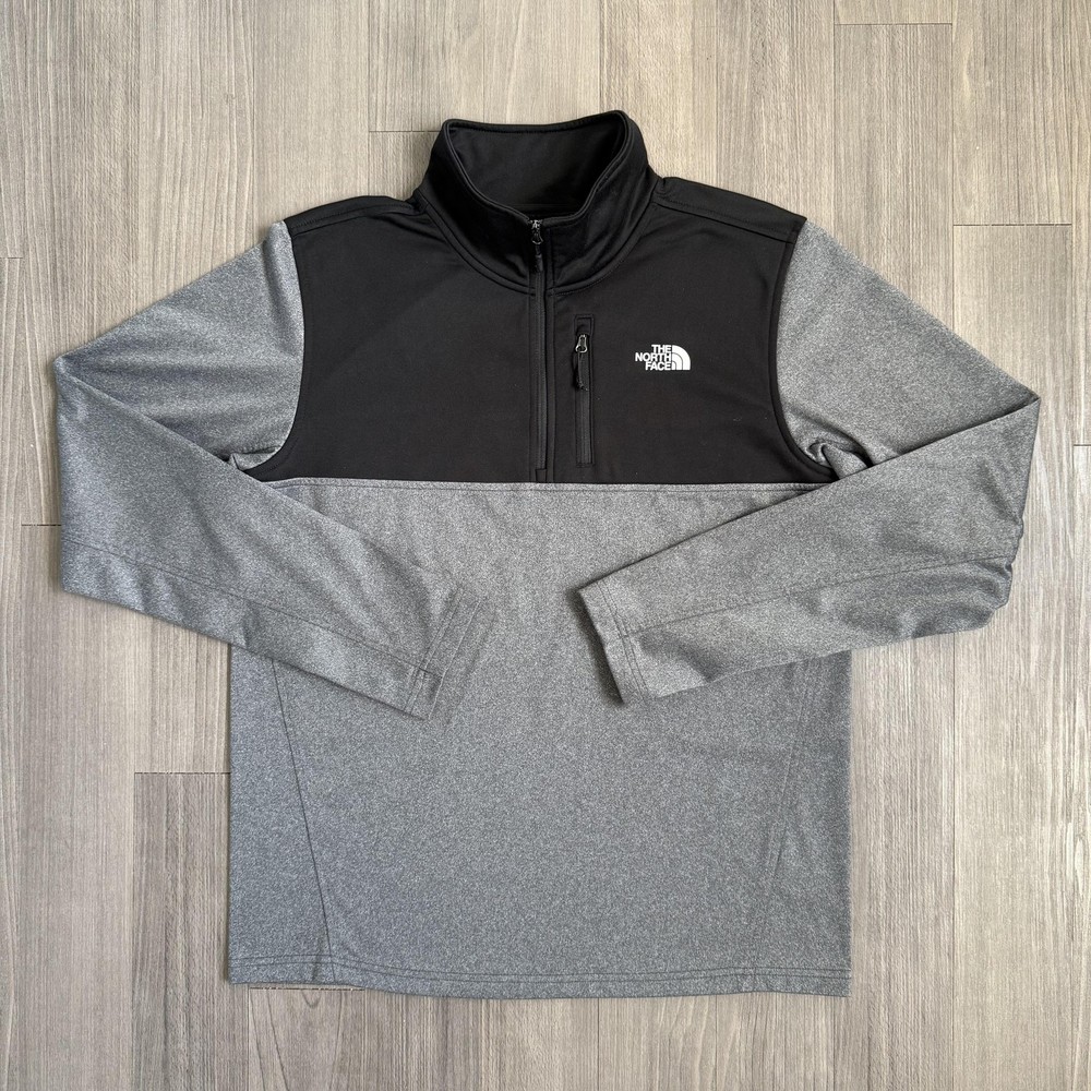 The North Face Pullover Mens Medium Gray Black Fleece 1/4 Zip Colorblock Hiking