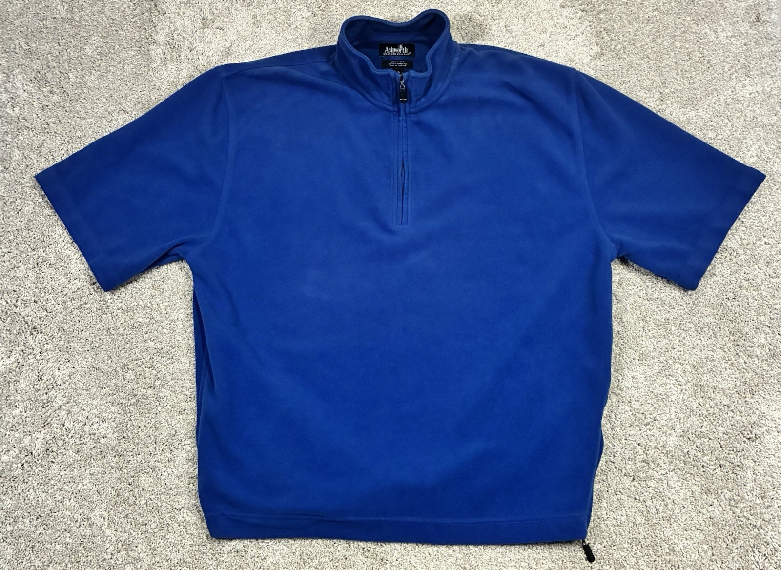 Ashworth Weather Systems Mens Large Blue Short Sleeve Fleece 1/4 Zip Pullover gallery