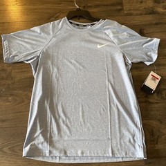 NIKE Swim Mens Heather Short Sleeve Hydroguard Rash Guard Indigo Fog Large New