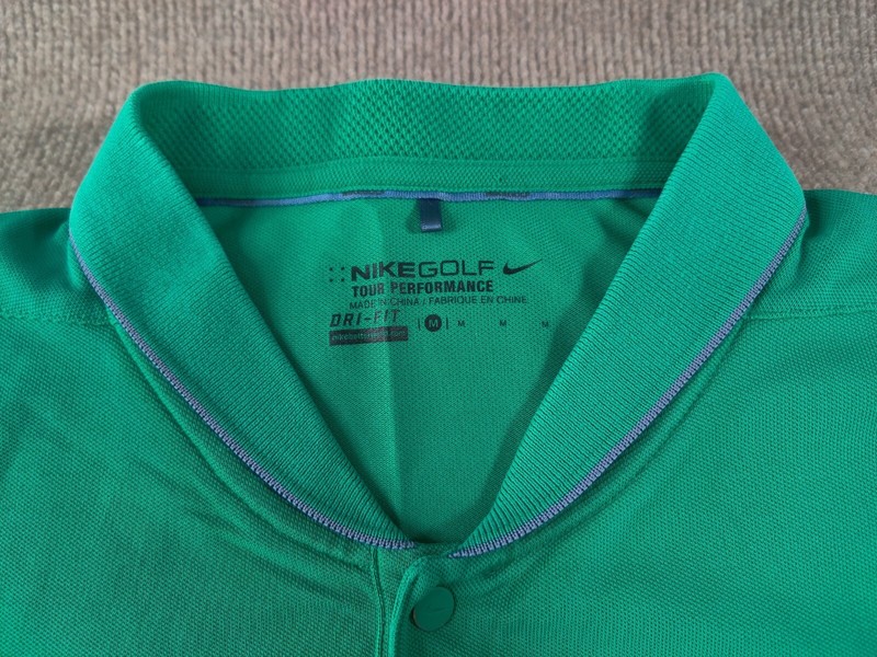 Nike Golf Tour Performance Mens M Green Fly Shawl Polo Shirt S/S Metal Snaps gallery
