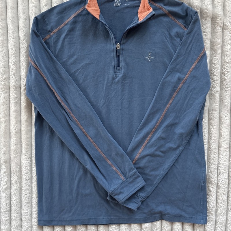Tasc Performance Men's M Yellowstone Club YC 1/4 Zip Pullover Bamboo Blue Orange gallery