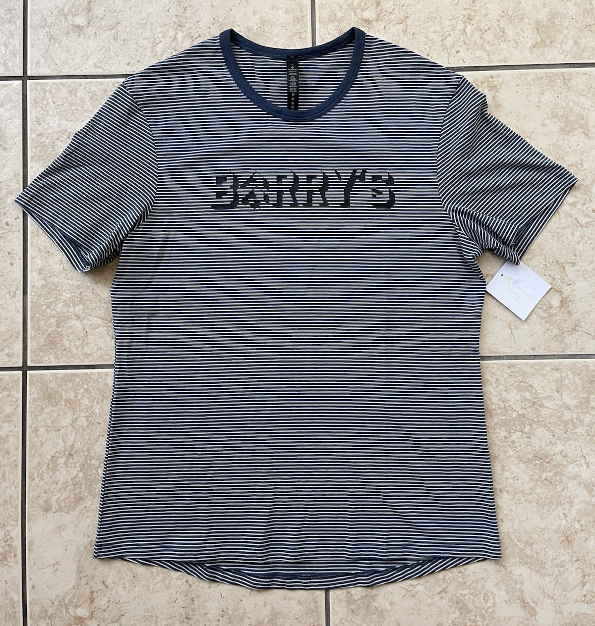 Lululemon 5 Year Basic Tee Men’s Short Sleeve Blue Large Stripe Barry's T-Shirt gallery