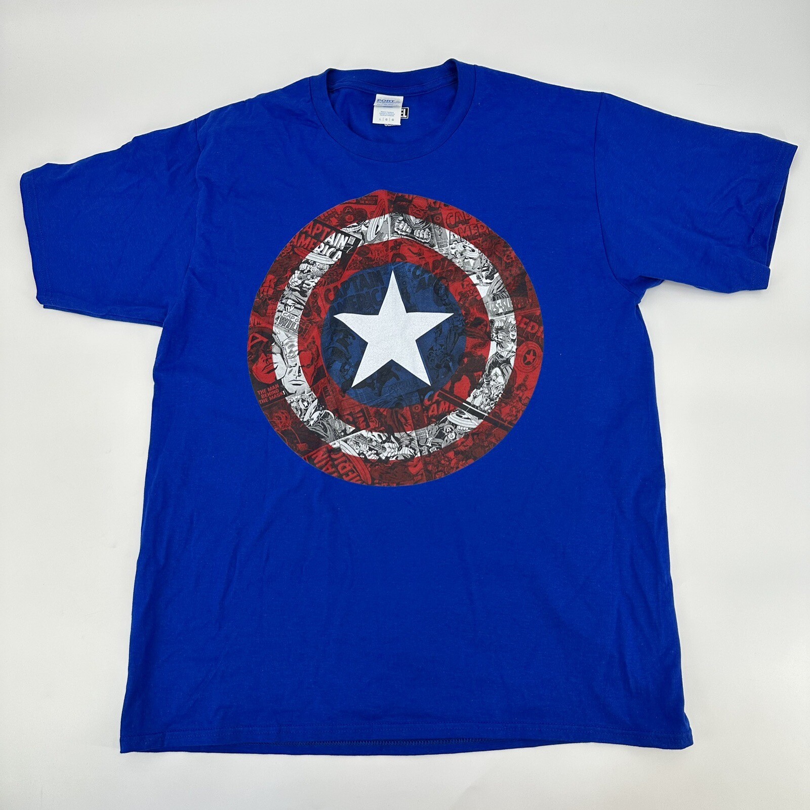 Captain America Shirt Mens Large Blue Short Sleeve Marvel Logo Avengers gallery