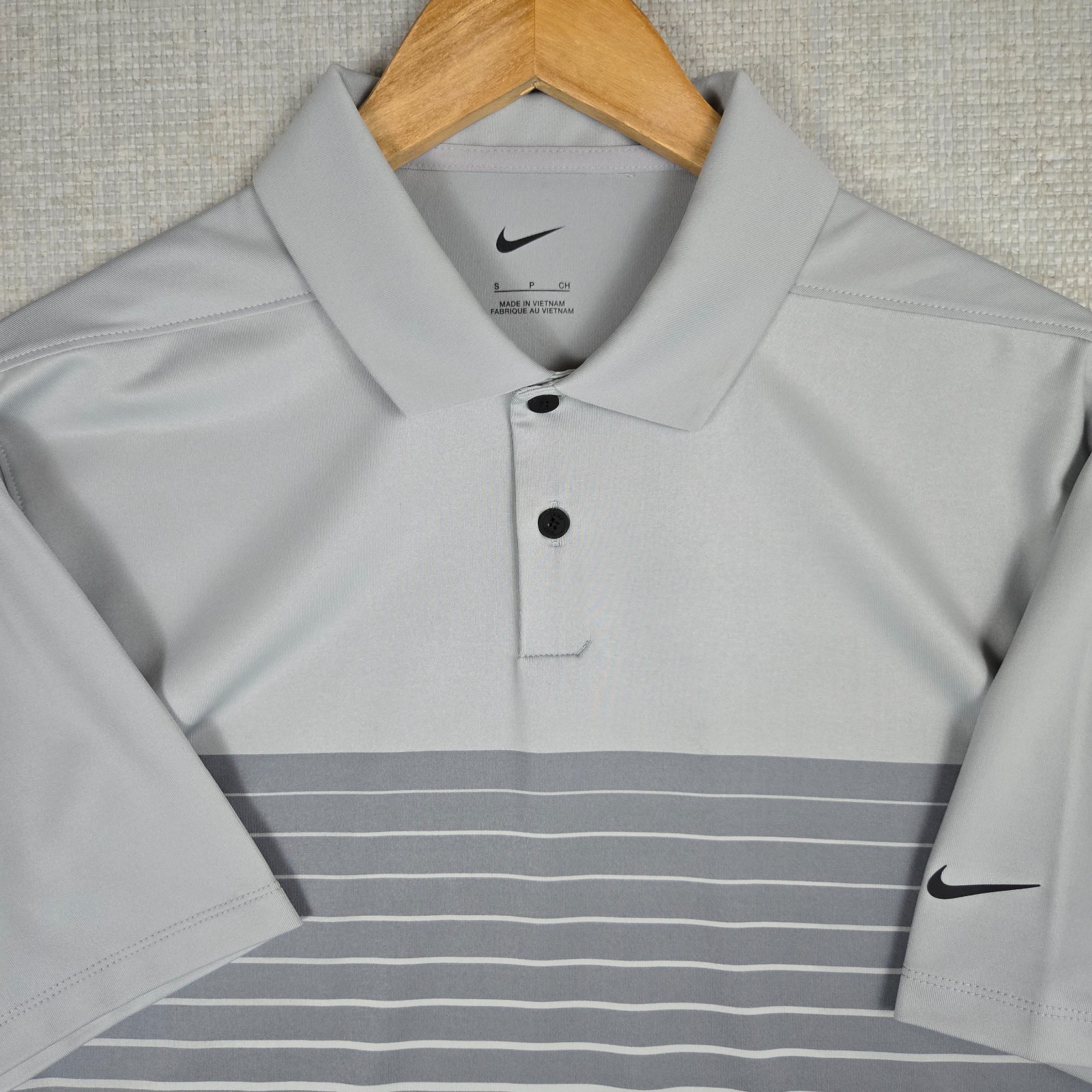 NIKE Dri-Fit New $80 Mens Performance Polo Shirt Size Small Gray Stripe Golf gallery