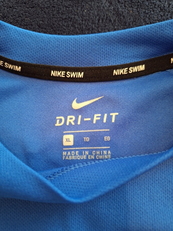 Nike Swim Dri Fit Mens Shirt Royal Blue Block Letters Logo UPF 40+ SZ XL gallery